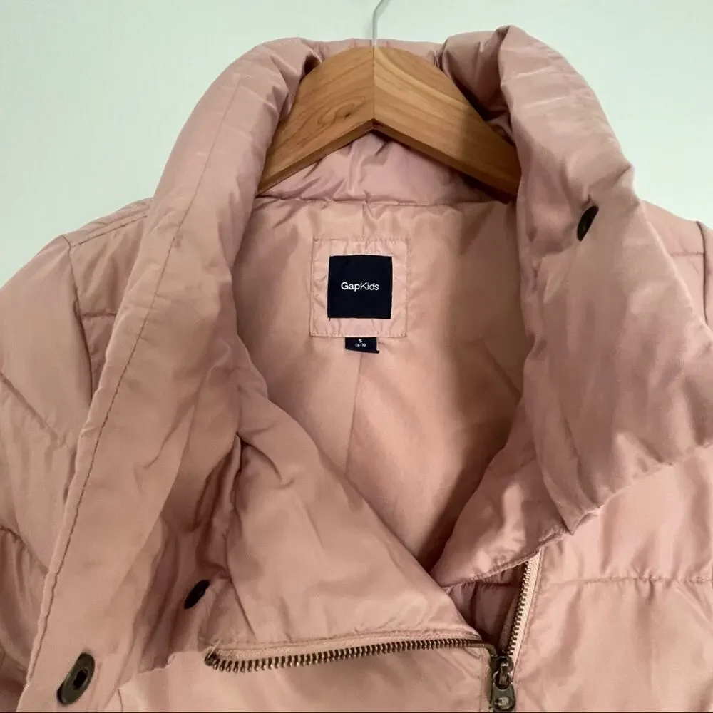 Gap Kids girls blush pink asymmetrical zip quilted puffer jacket